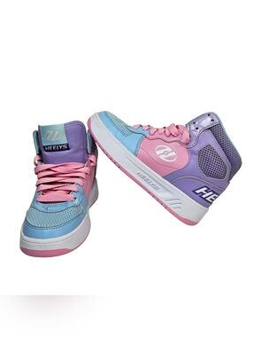 Heelys Pastel Pink Blue Lavender High-Top Roller Shoes. Size YTH 3